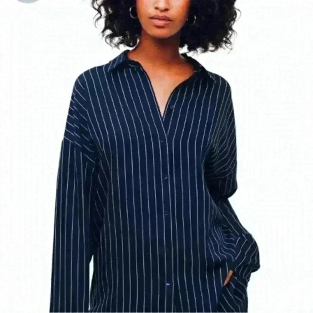 Women’s Babaton Kearny Blouse in Blue and White Stripes Size XXS